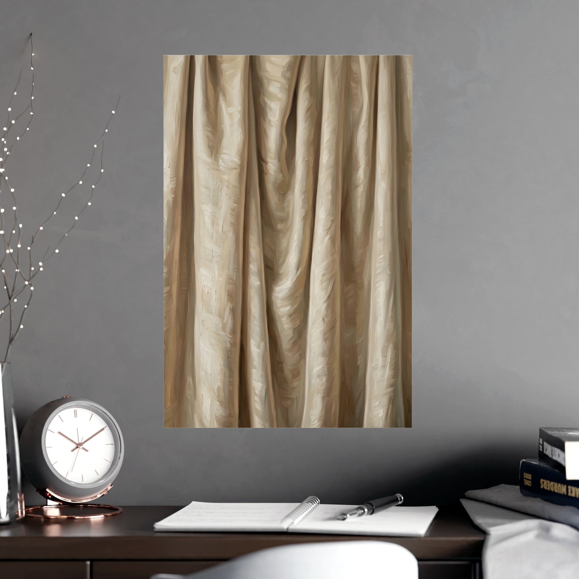 Raw Silk on a living room wall beside a tall vase, 18x24 in print