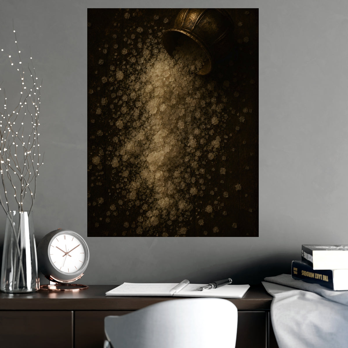 Salt, Spilled — salt, spilled, shown framed on a wall