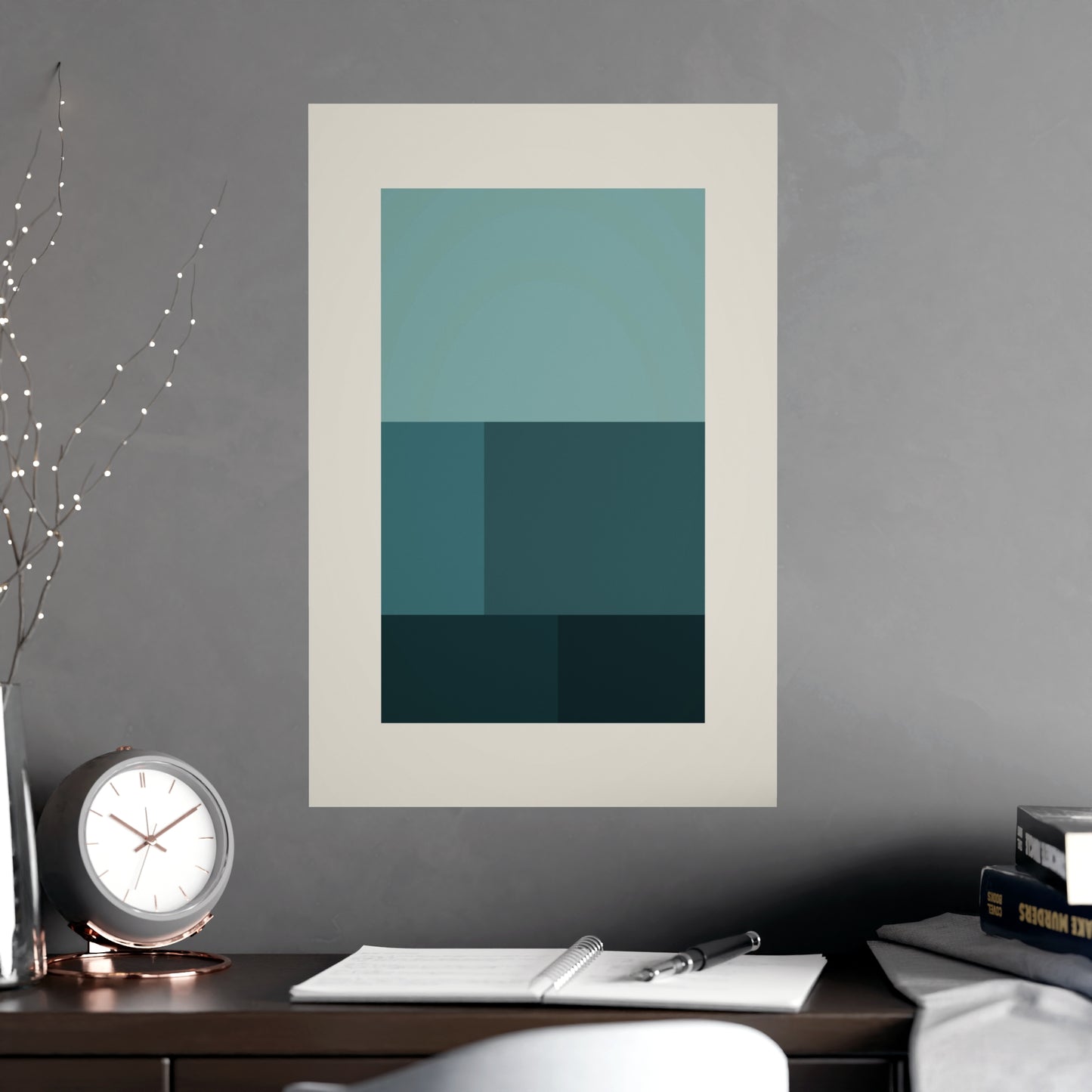 Deep Teal Blocks Modern Wall Art | Living Room Print