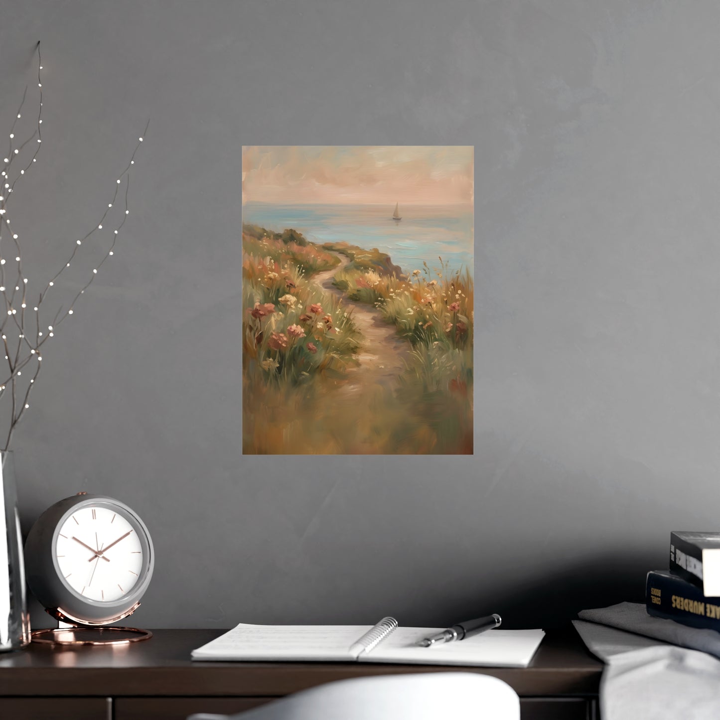 Coast Path framed on a cream wall in a living room, 12x16 in print