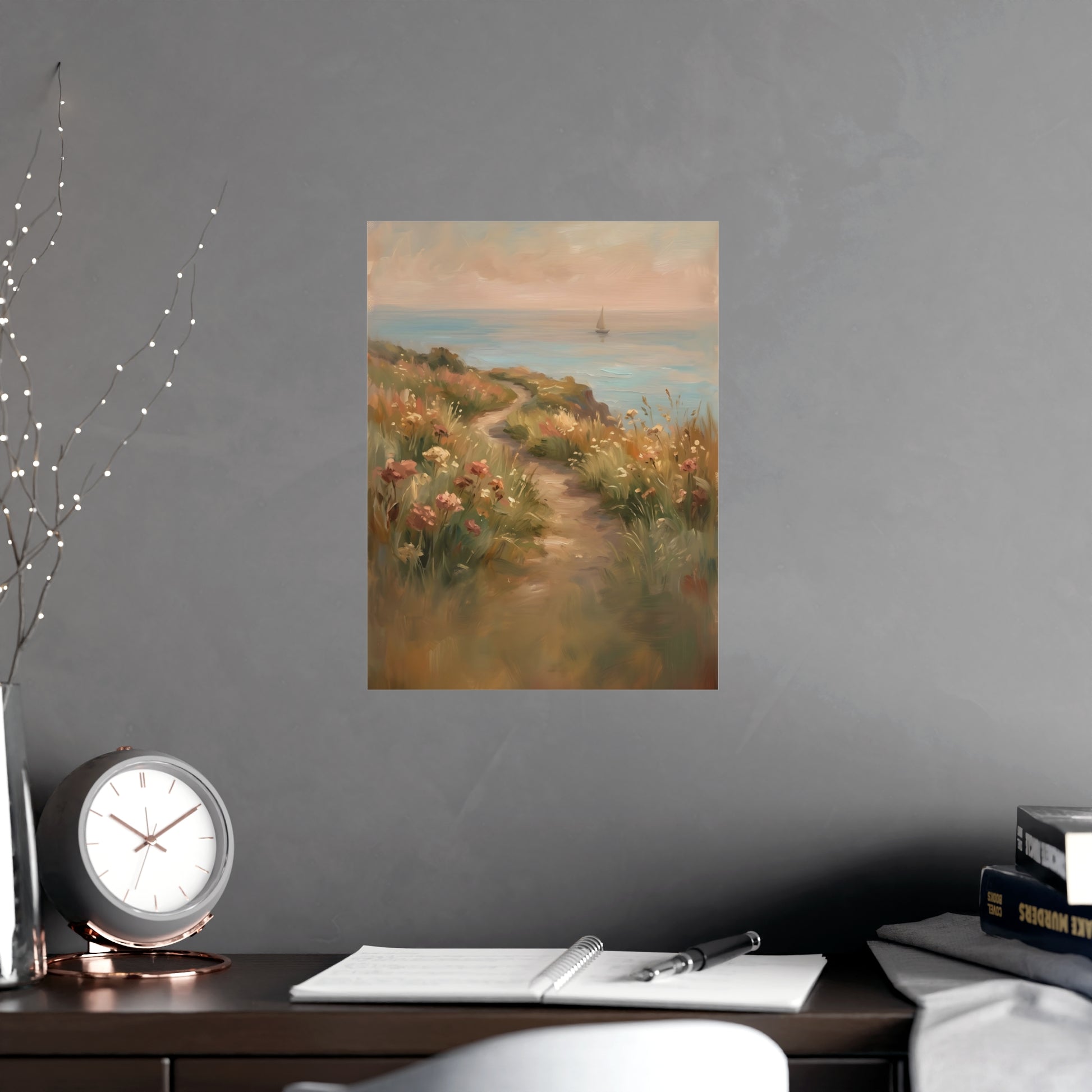 Coast Path framed on a cream wall in a living room, 12x16 in print