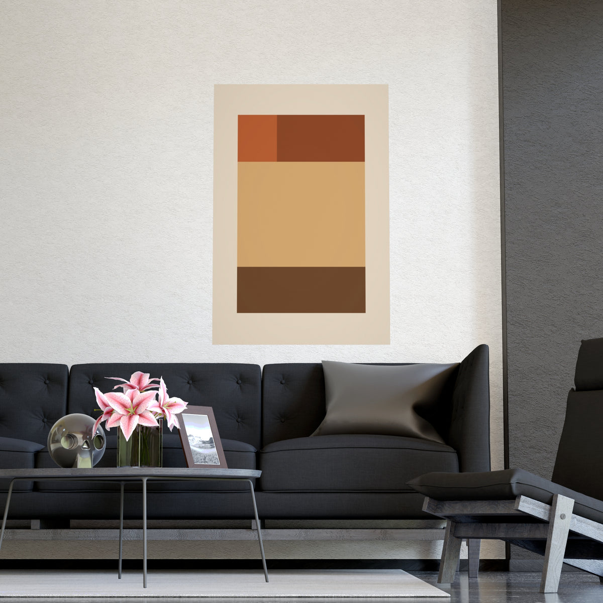 Muted 70s Blocks Retro Wall Art — blocks in a muted 70s palette, shown framed on a wall