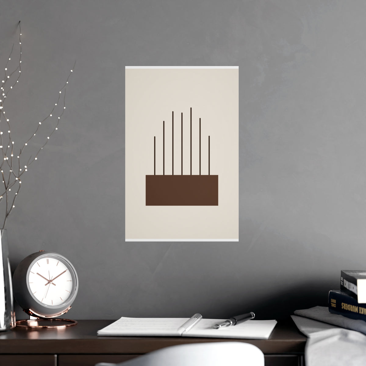 Sand Clay Lines Wall Art — lines in a sand clay palette, shown framed on a wall