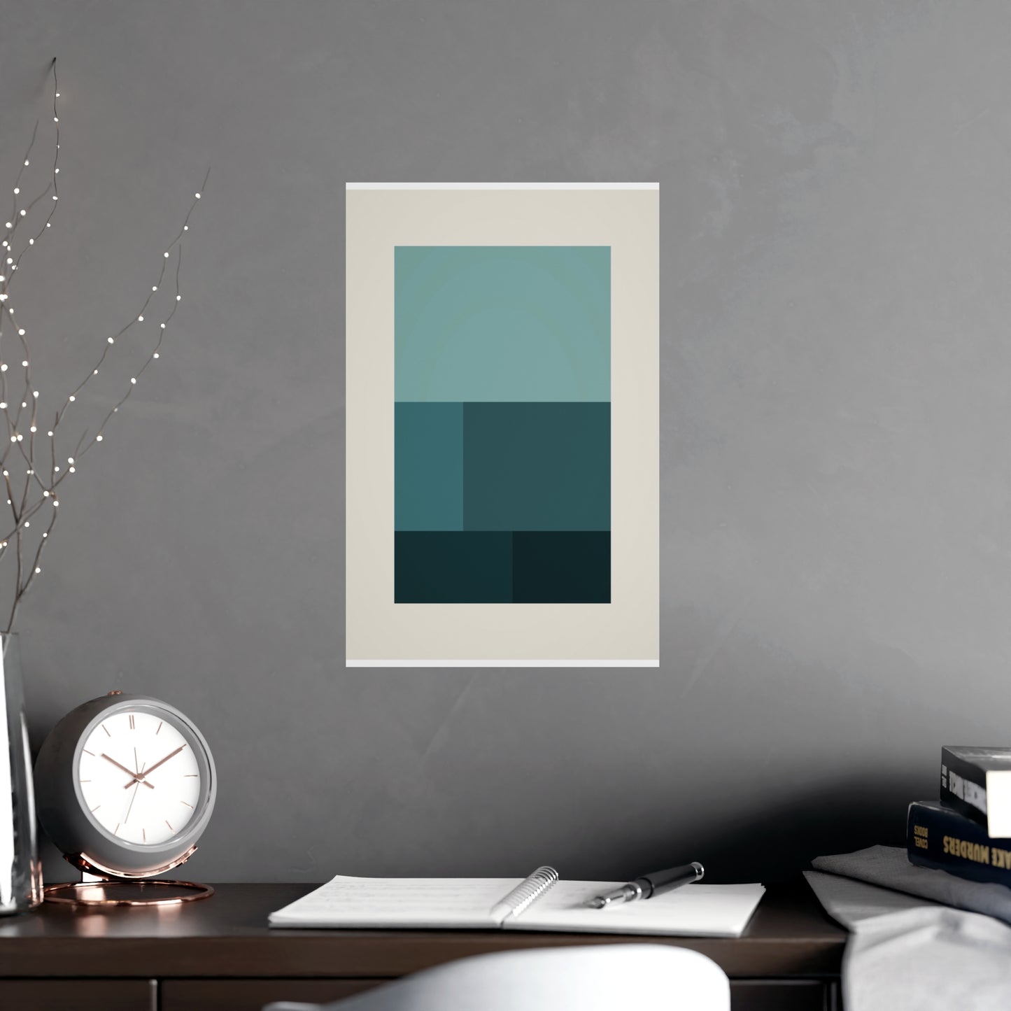 Deep Teal Blocks Modern Wall Art | Living Room Print