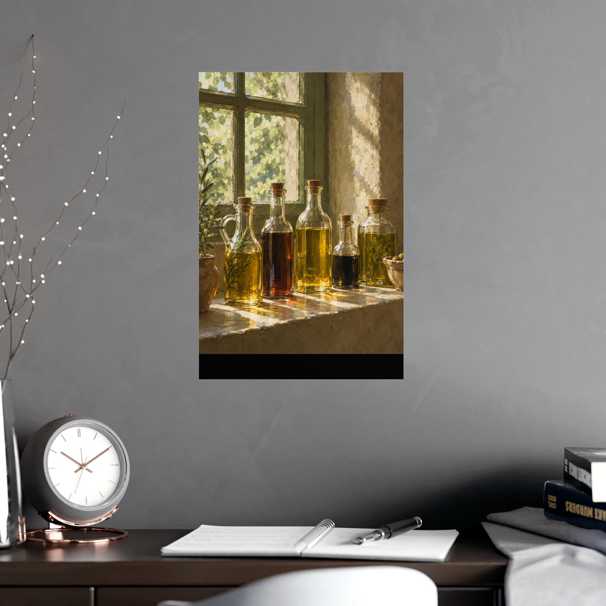 Oil and Vinegar on the Sill — oil and vinegar on the sill, shown framed on a wall