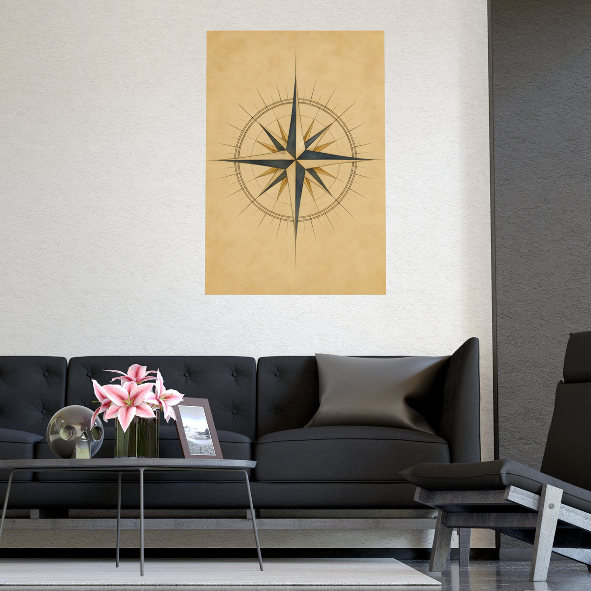 Compass Rose — compass rose, shown framed on a wall