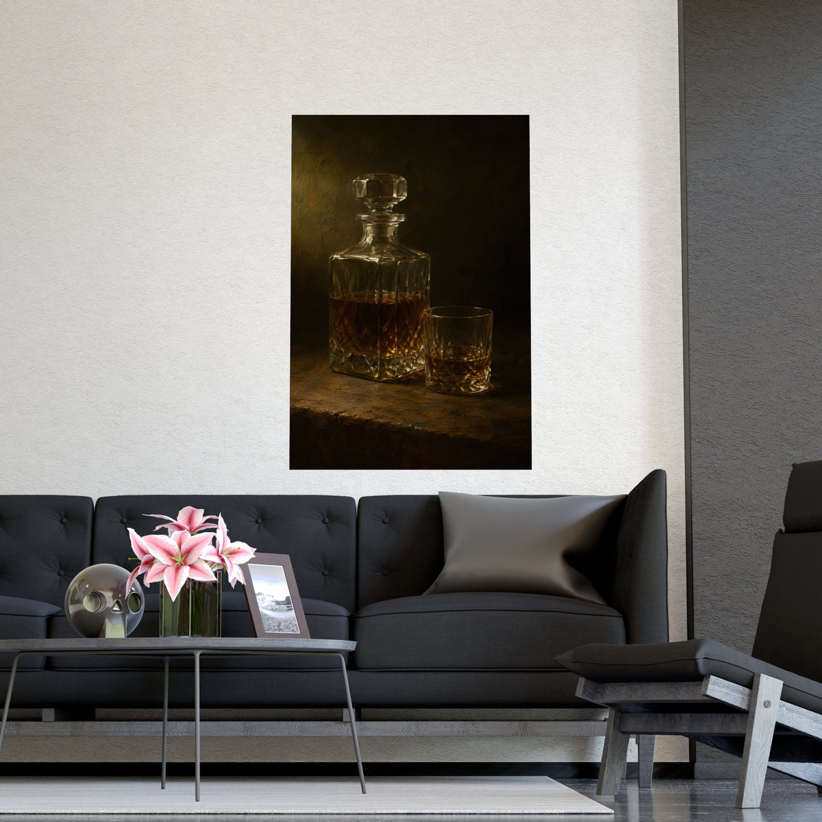 Decanter and Glass — decanter and glass, shown framed on a wall