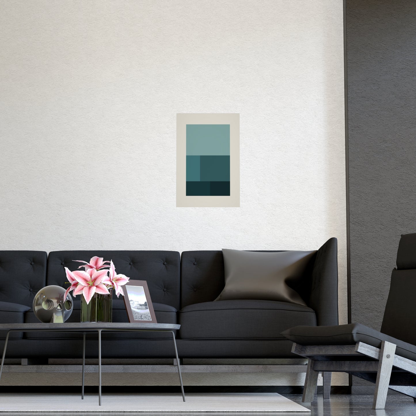 Deep Teal Blocks Modern Wall Art | Living Room Print