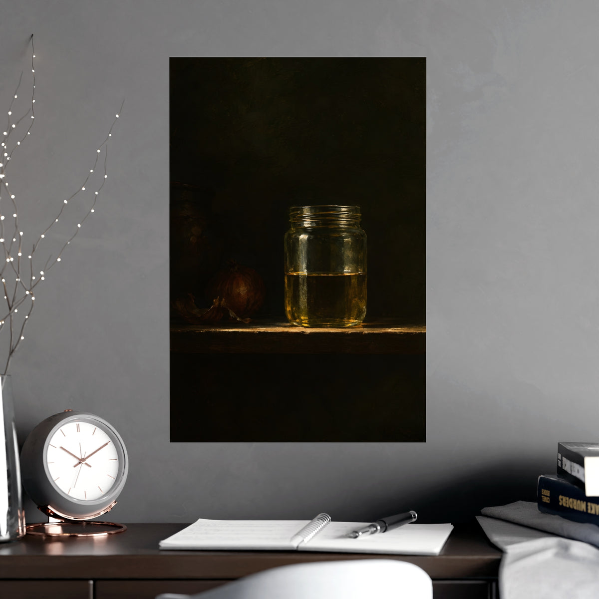 Half Full — half full, shown framed on a wall