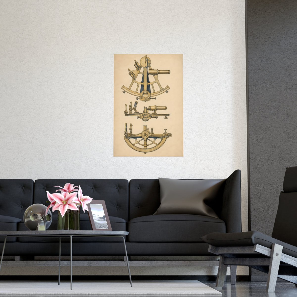 Sextant — sextant, shown framed on a wall
