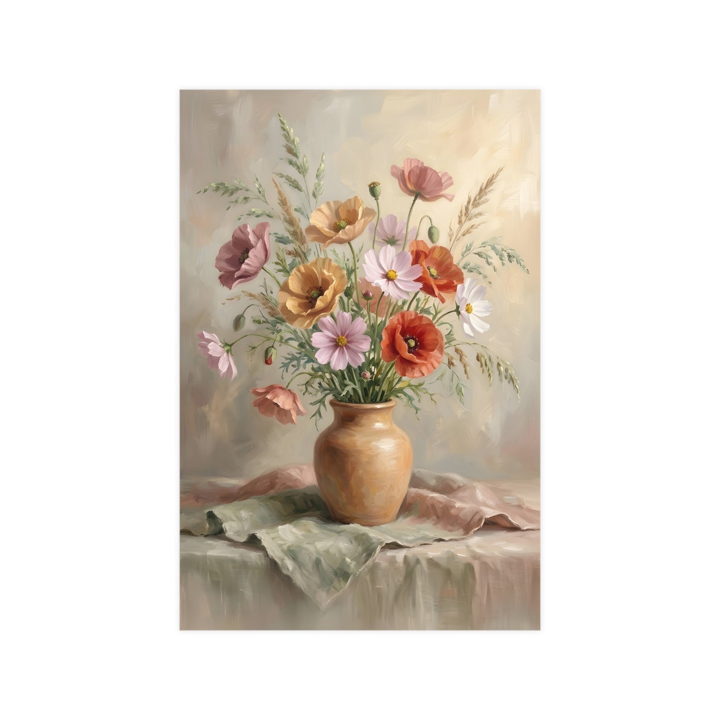 Bouquet de coquelicots et cosmos | Affiche Murale Romantique | Peinture