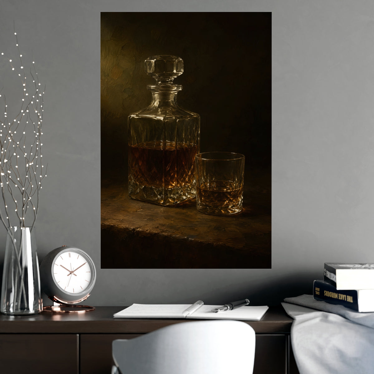 Decanter and Glass — decanter and glass, shown framed on a wall