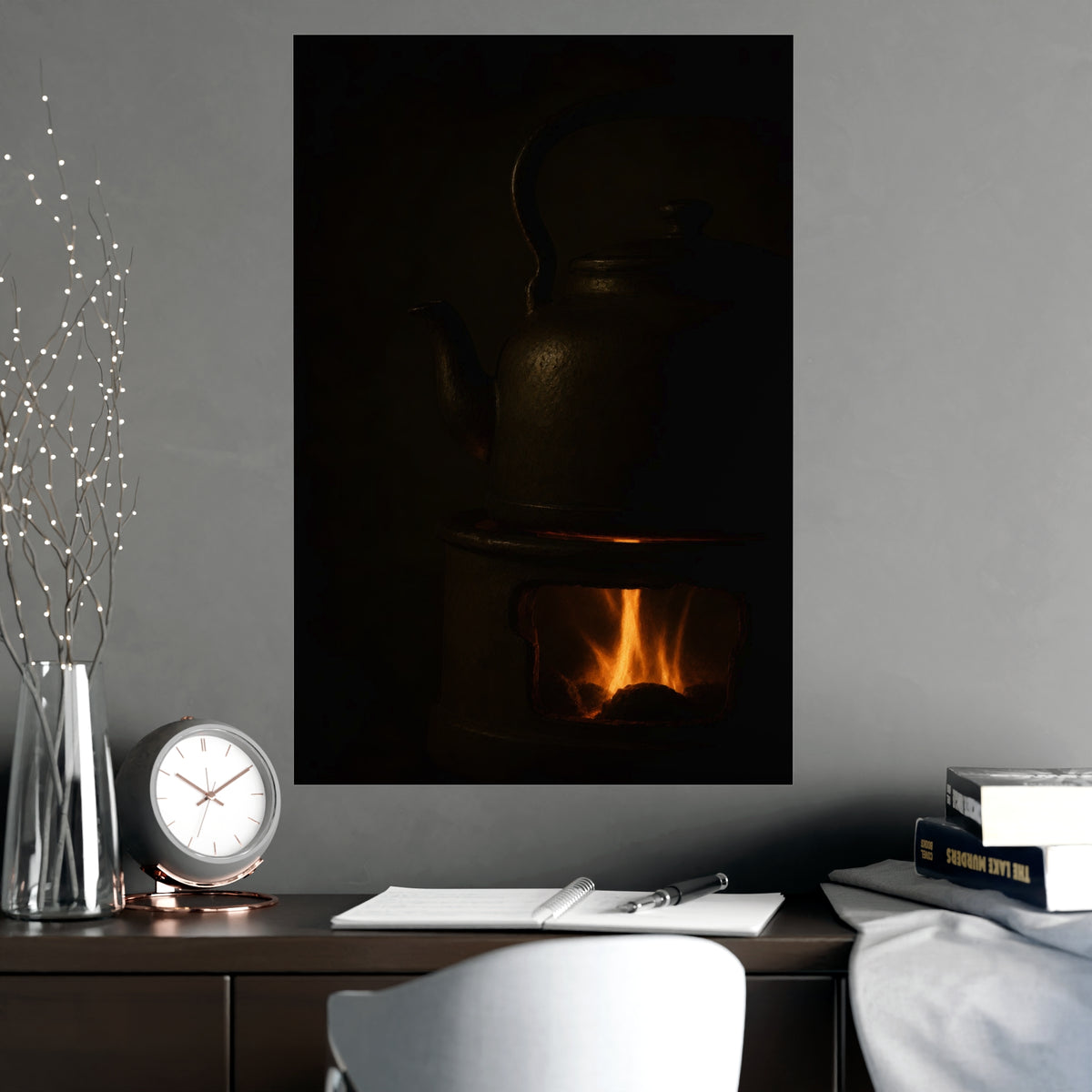 Under the Kettle — under the kettle, shown framed on a wall