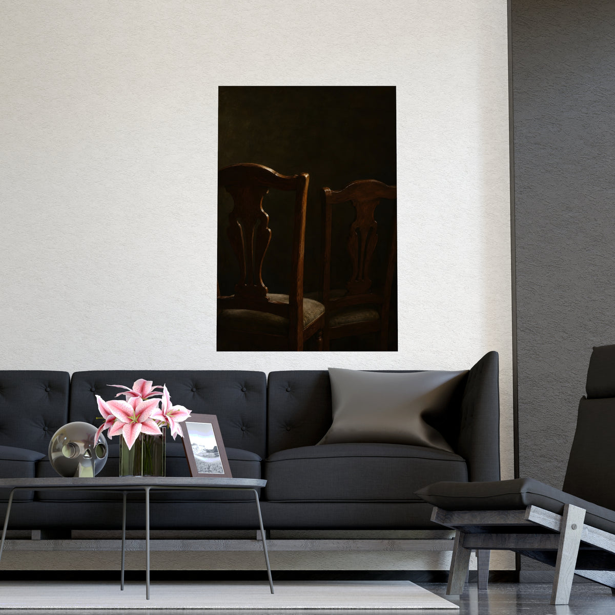 Two Chair Backs — two chair backs, shown framed on a wall