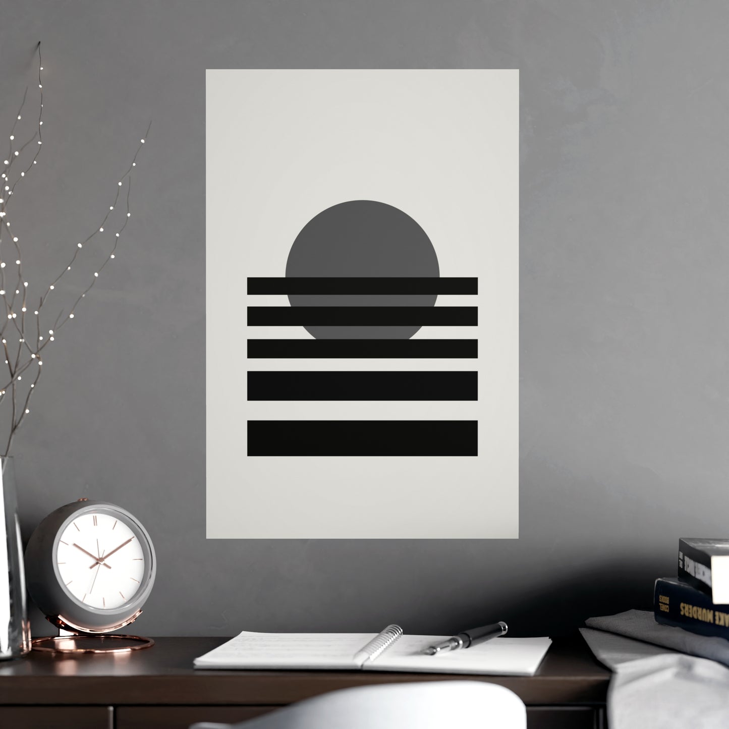 Charcoal Cream Sunset Landscape Wall Art | Living Room Print