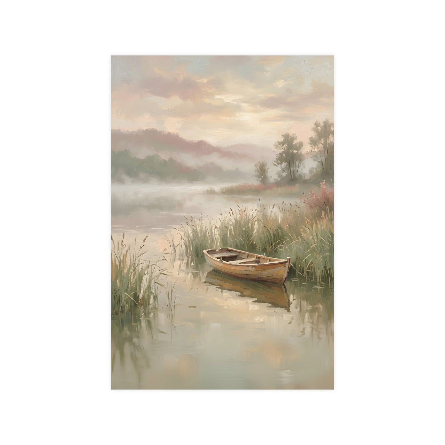 Rowboat at Dawn | Romantic Oil Painting Print | Wall Art