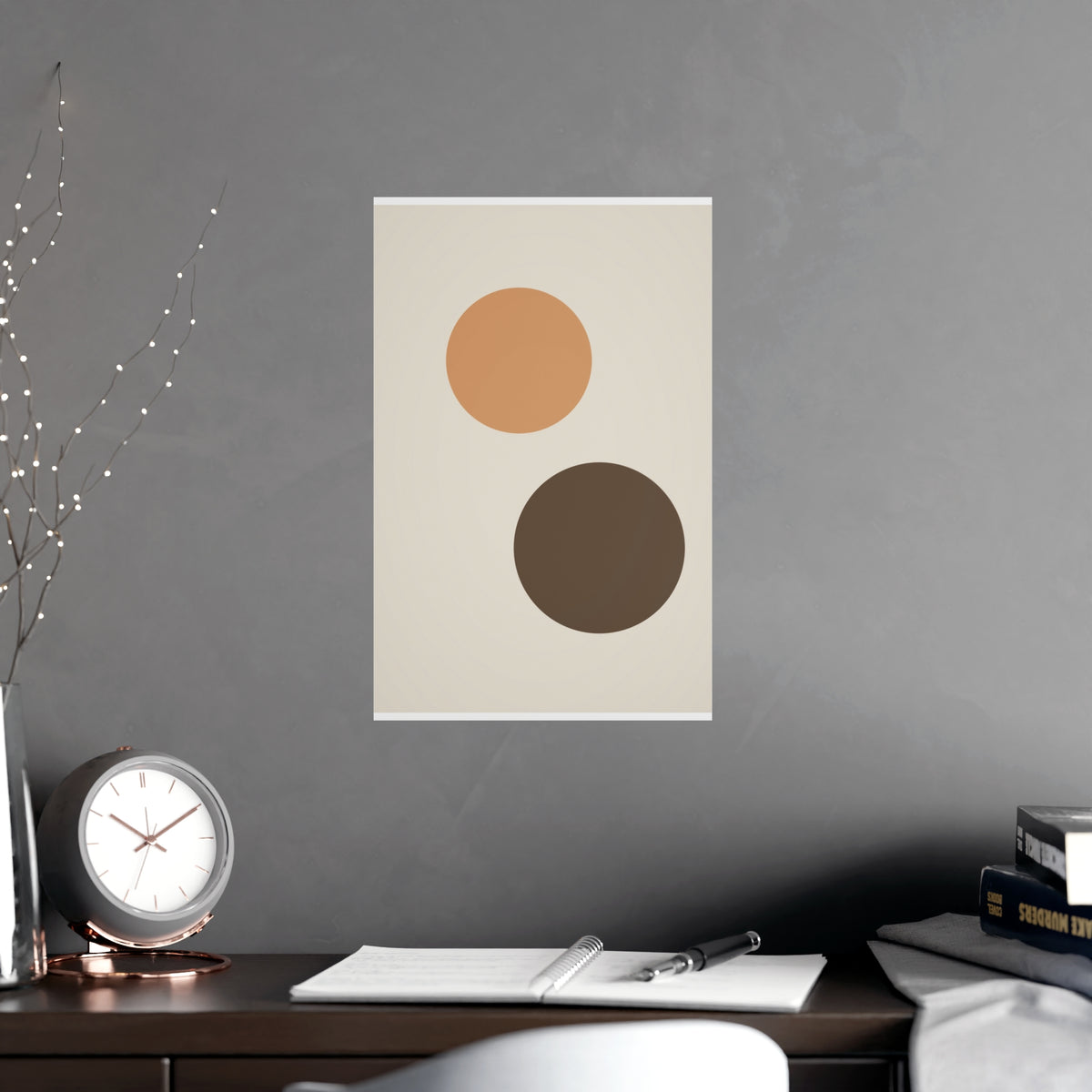 Warm Earth Circles Boho Wall Art — circles in a warm earth palette, shown framed on a wall