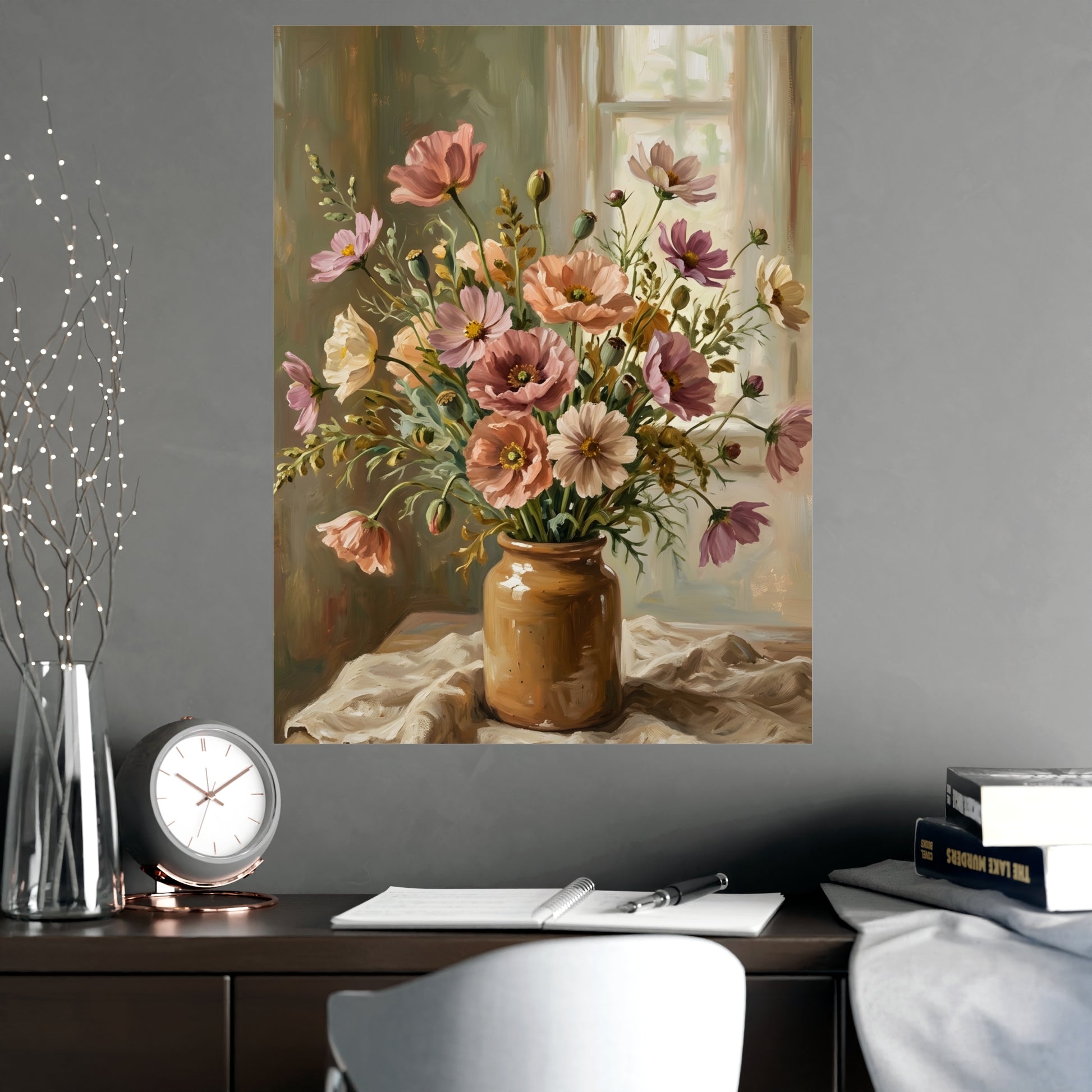 Gemini 02 on a living room wall beside a tall vase, 18x24 in print