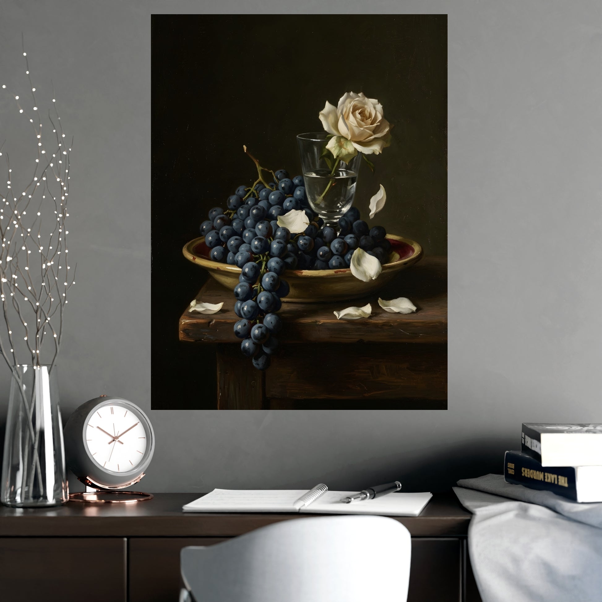 Stilllife 06 framed on a cream wall in a living room, 18x24 in print