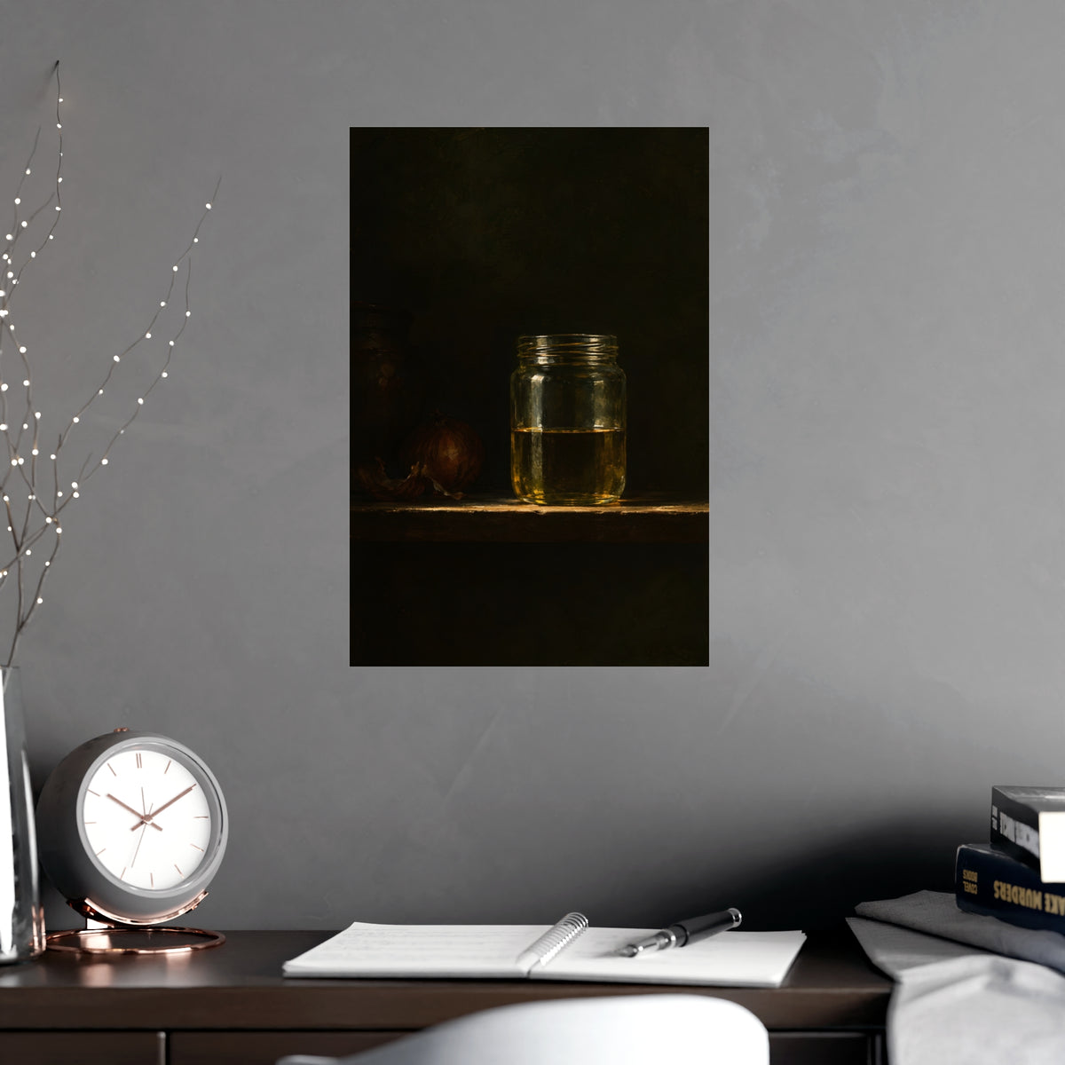 Half Full — half full, shown framed on a wall