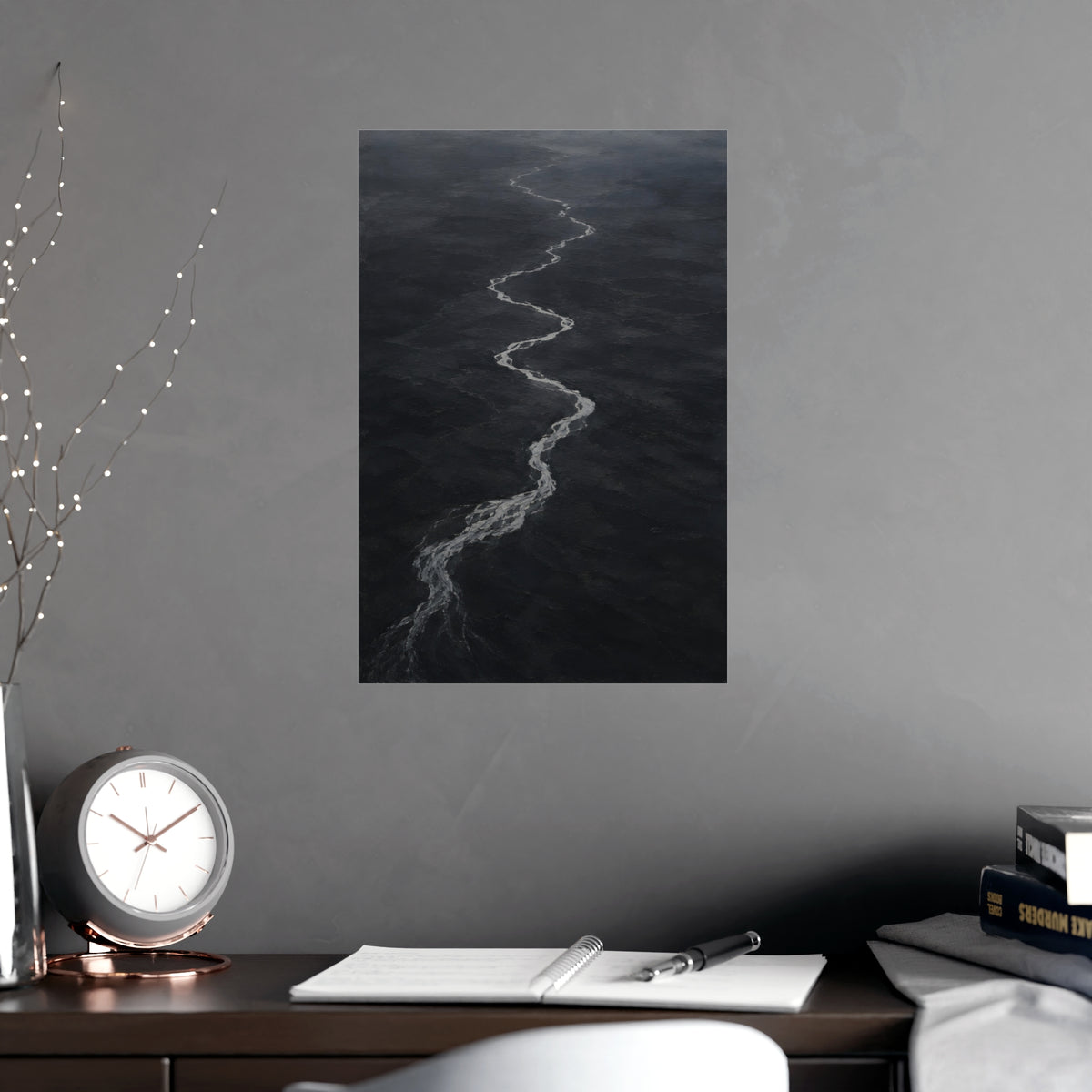 River, from High Above — river, from high above, shown framed on a wall