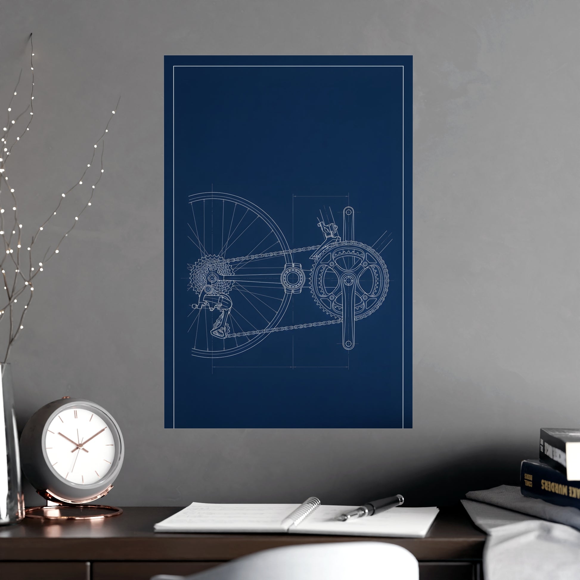 Drivetrain framed on a cream wall in a living room, 18x24 in print