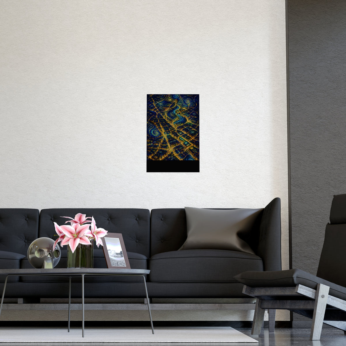 City from Above — city from above, shown framed on a wall