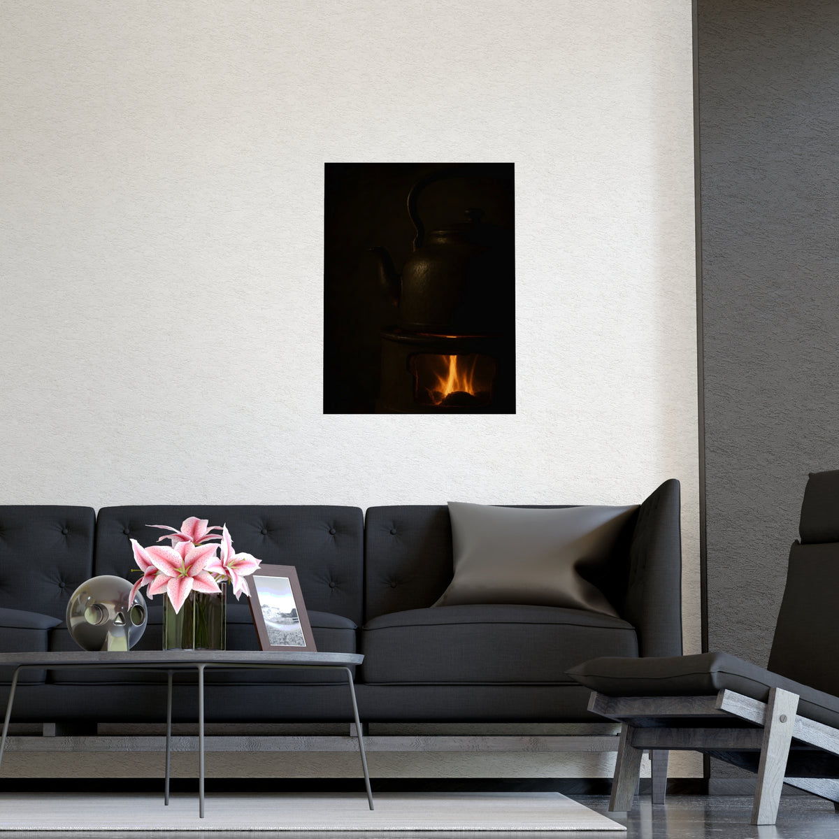 Under the Kettle — under the kettle, shown framed on a wall