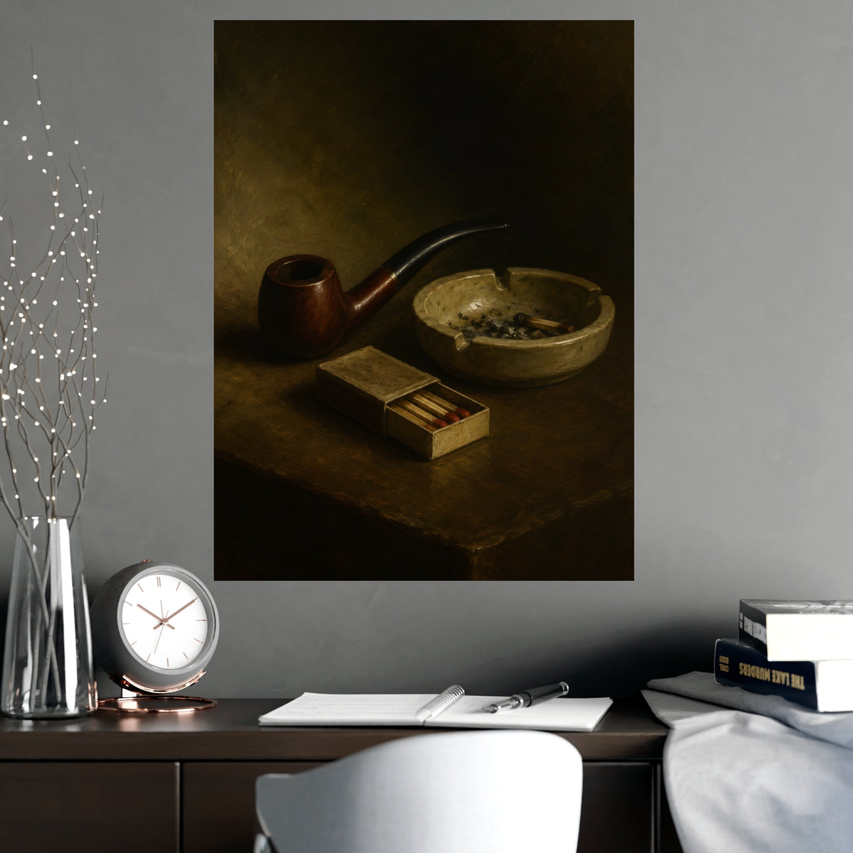 Pipe and Matches — pipe and matches, shown framed on a wall
