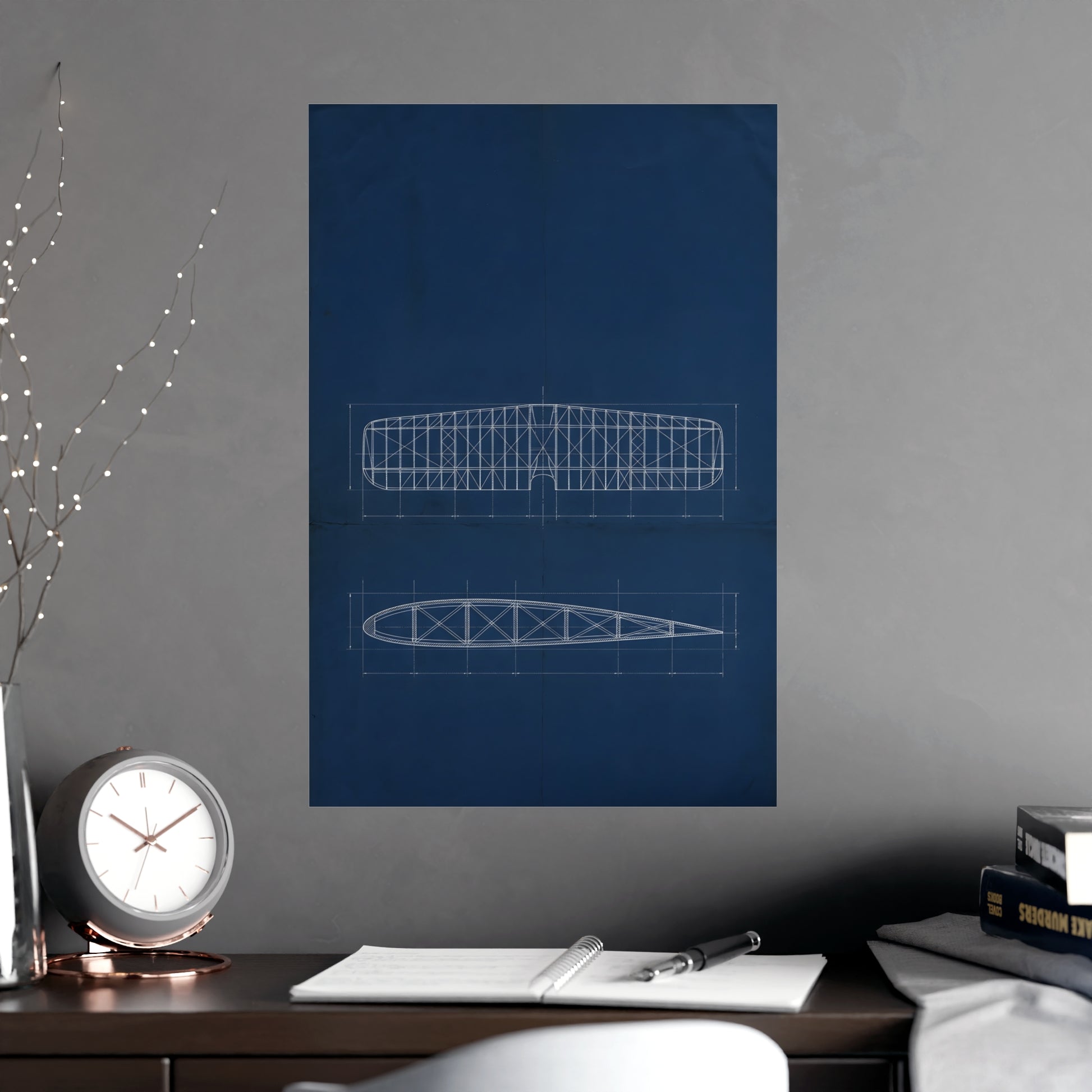 Aeroplane Wing on a living room wall beside a tall vase, 18x24 in print