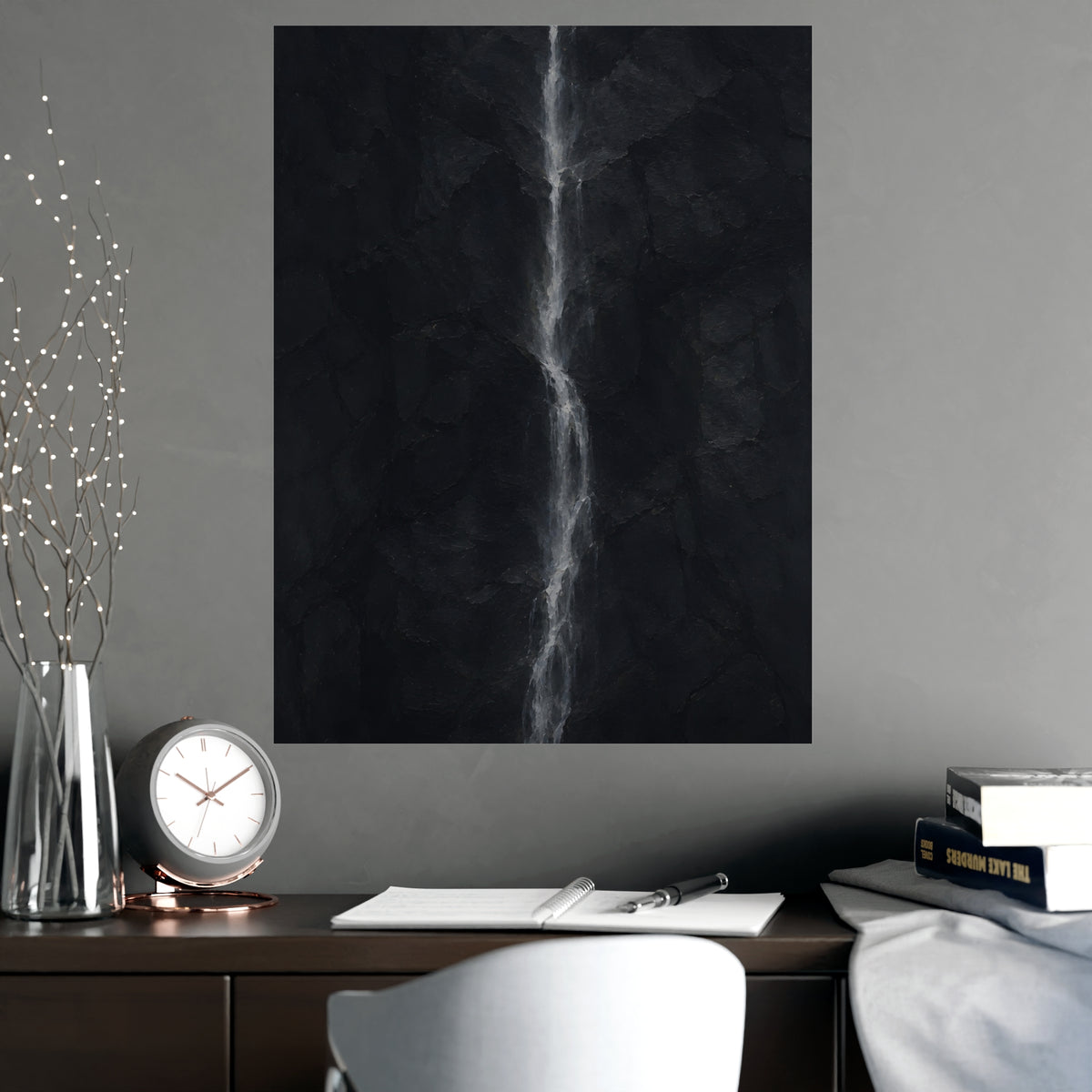 A White Thread — a white thread, shown framed on a wall