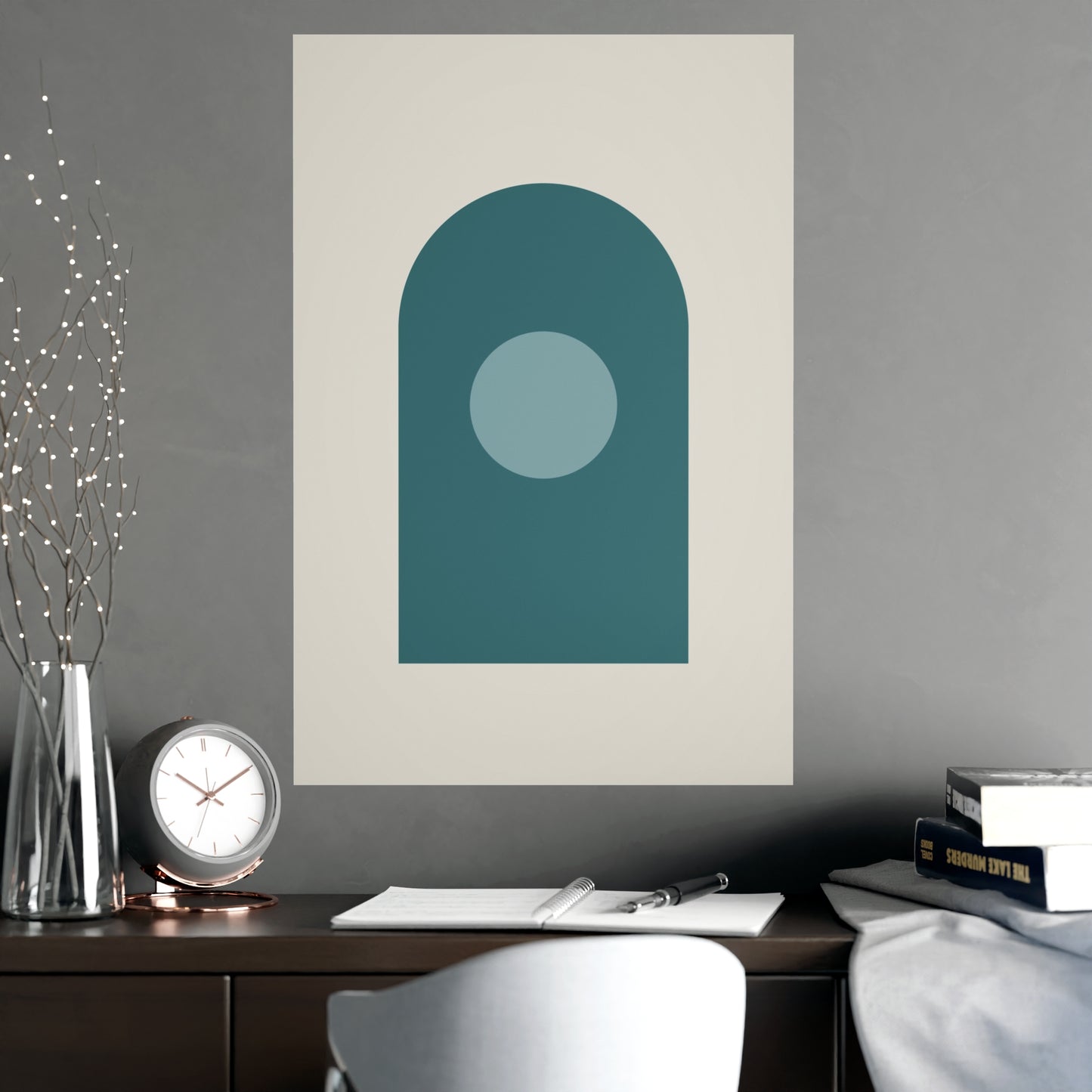 Deep Teal Arch Modern Wall Art | Living Room Print