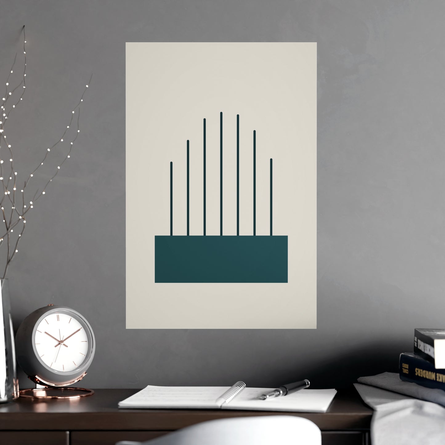 Deep Teal Lines Wall Art | Bedroom Print
