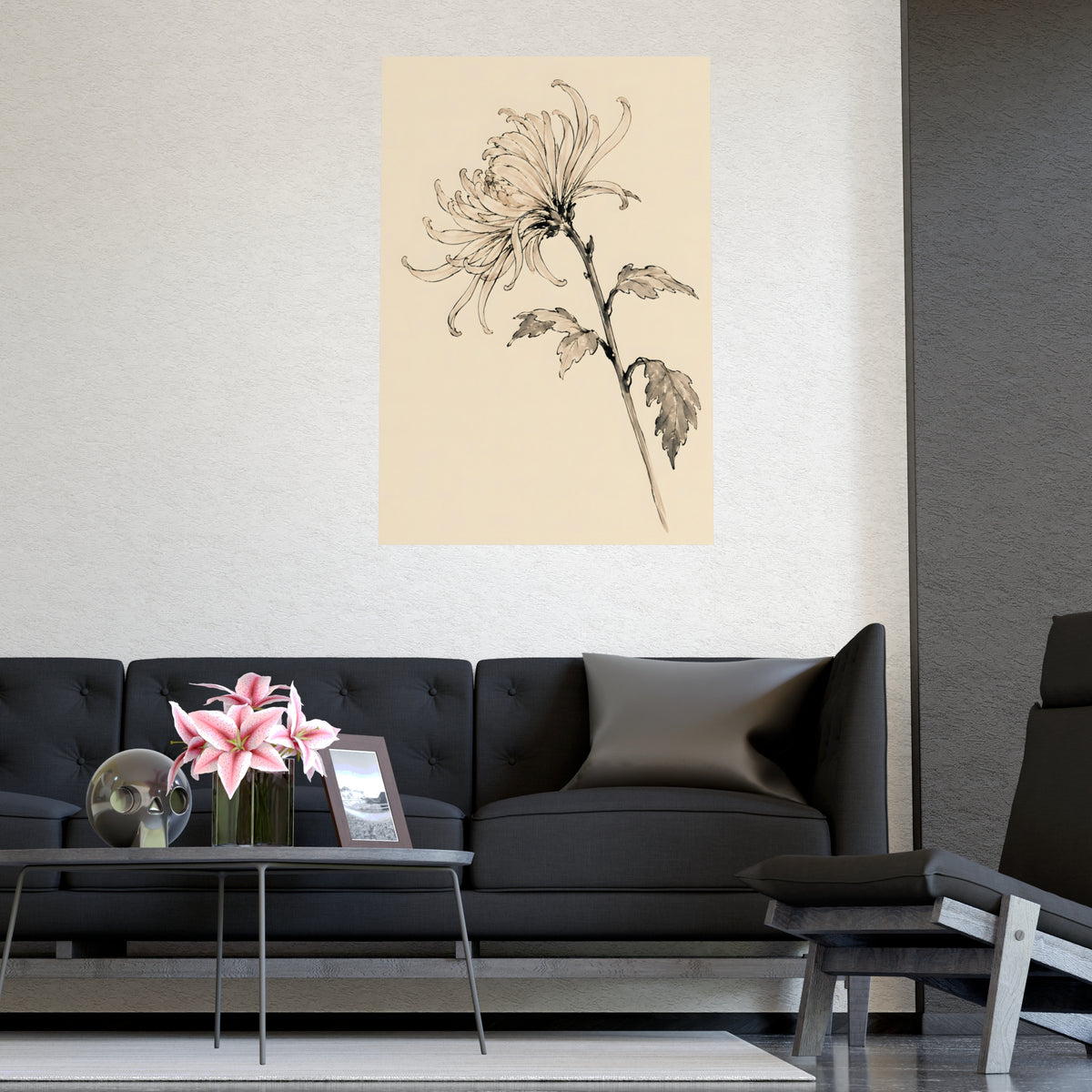 Chrysanthemum — chrysanthemum, shown framed on a wall