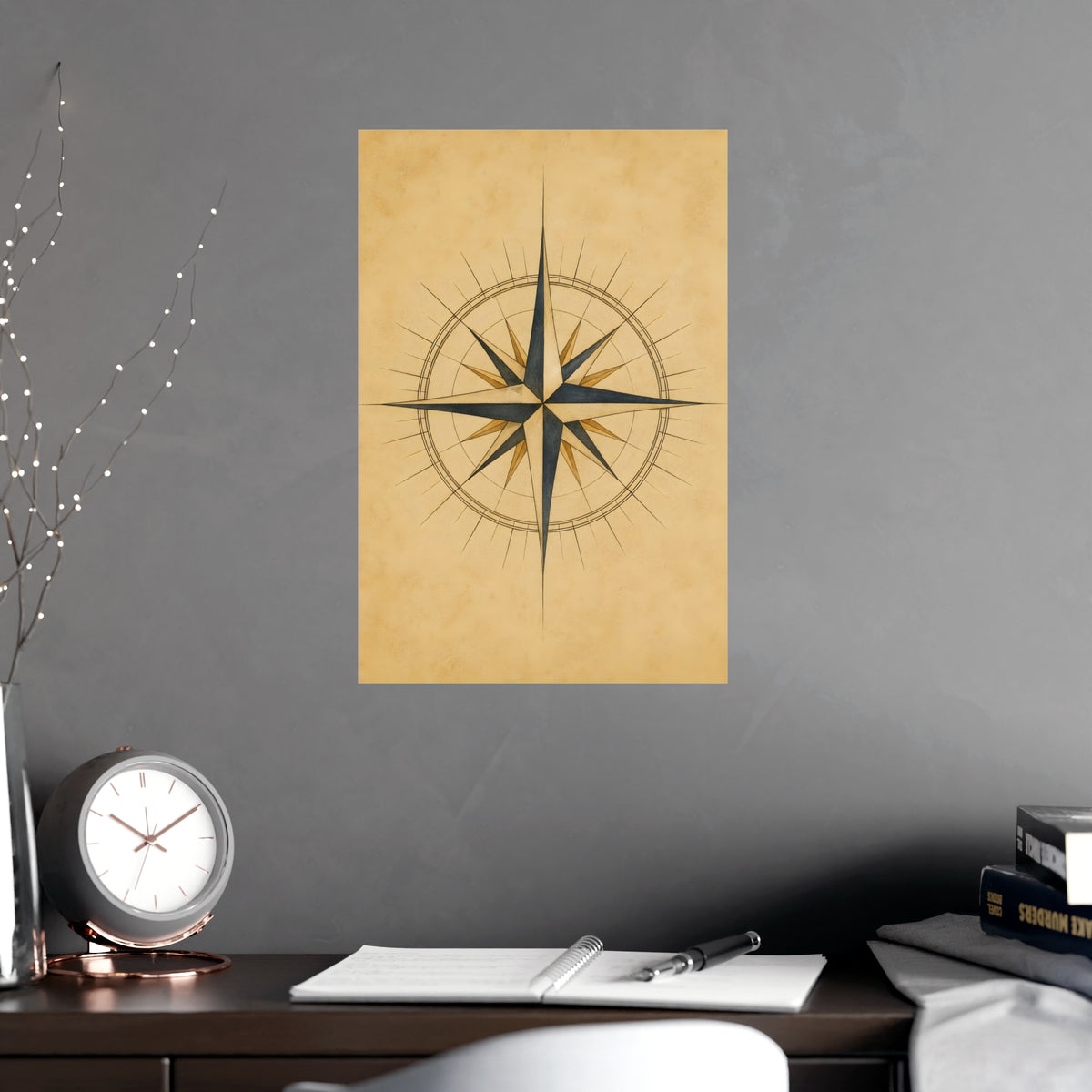 Compass Rose — compass rose, shown framed on a wall
