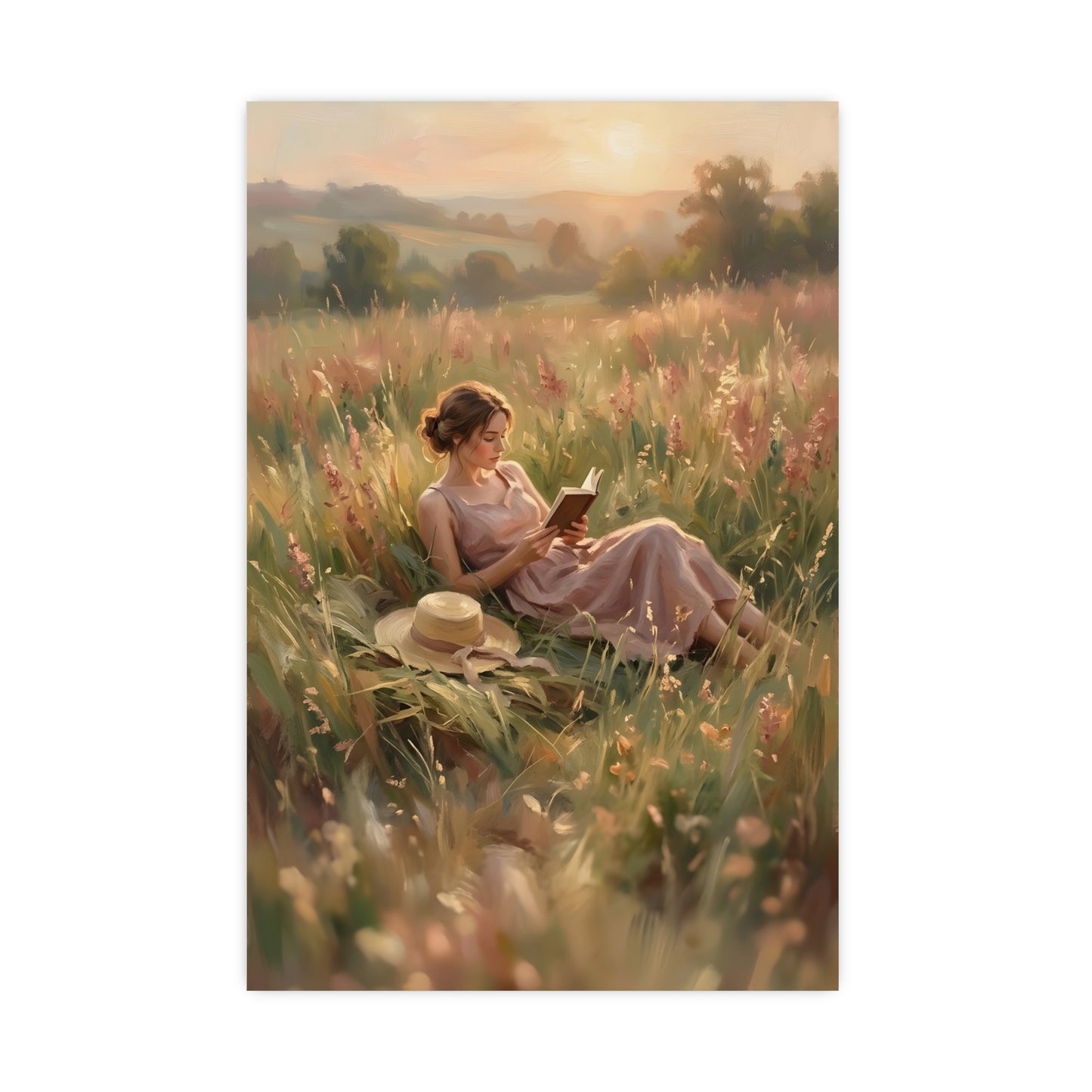 Lecture dans les hautes herbes | Affiche Murale Romantique | Peinture