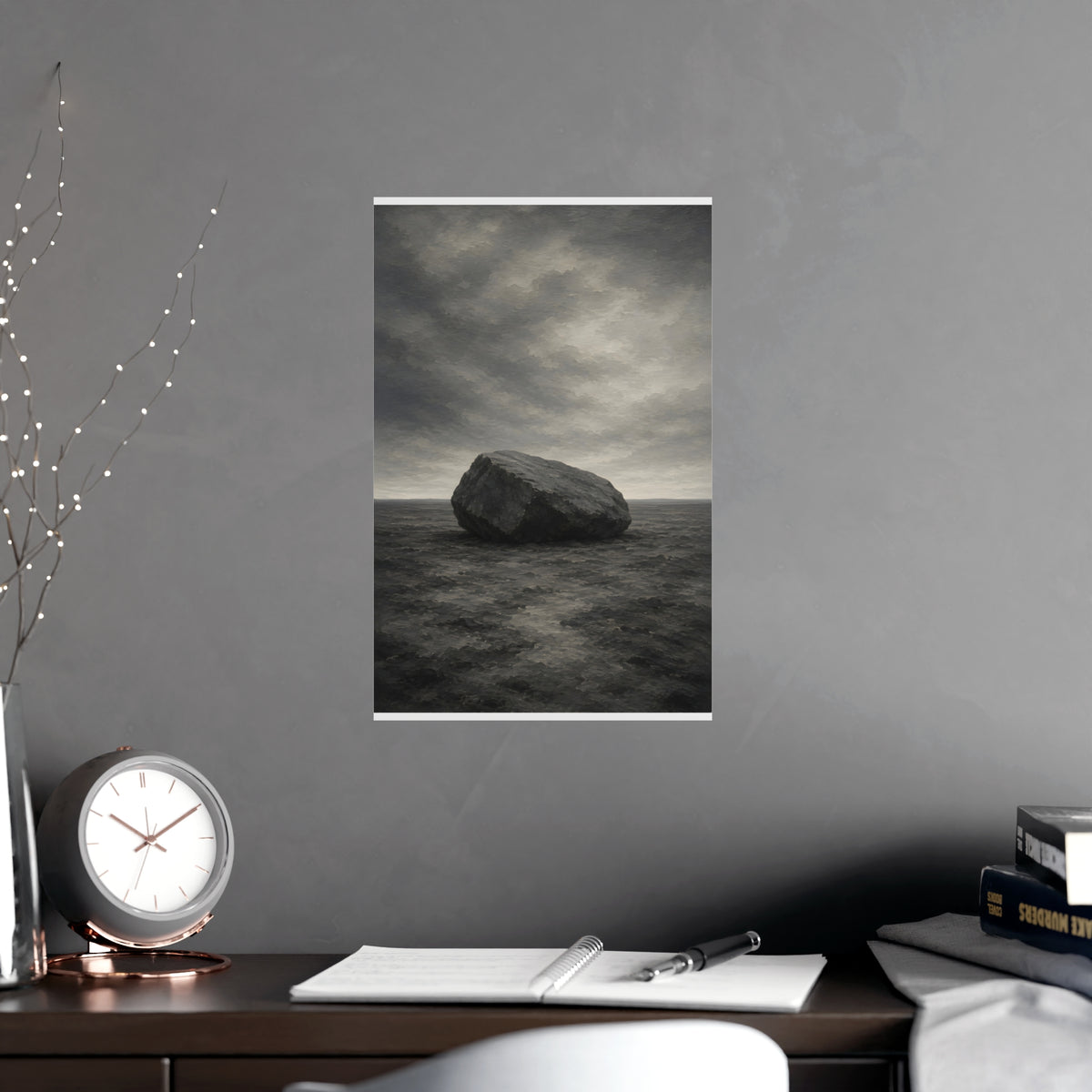 One Boulder — one boulder, shown framed on a wall