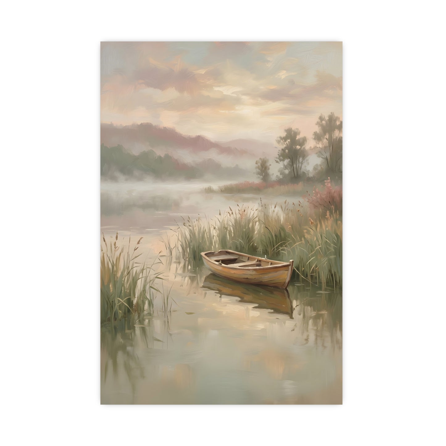 Rowboat at Dawn | Romantic Oil Painting Print | Wall Art