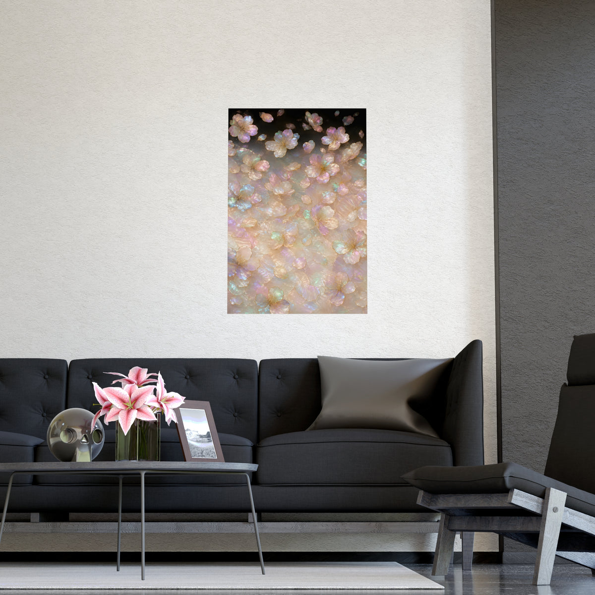 Petals, Scattered — petals, scattered, shown framed on a wall