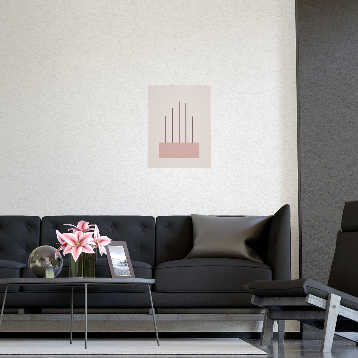 Dusty Rose Lines Wall Art — lines in a dusty rose palette, shown framed on a wall