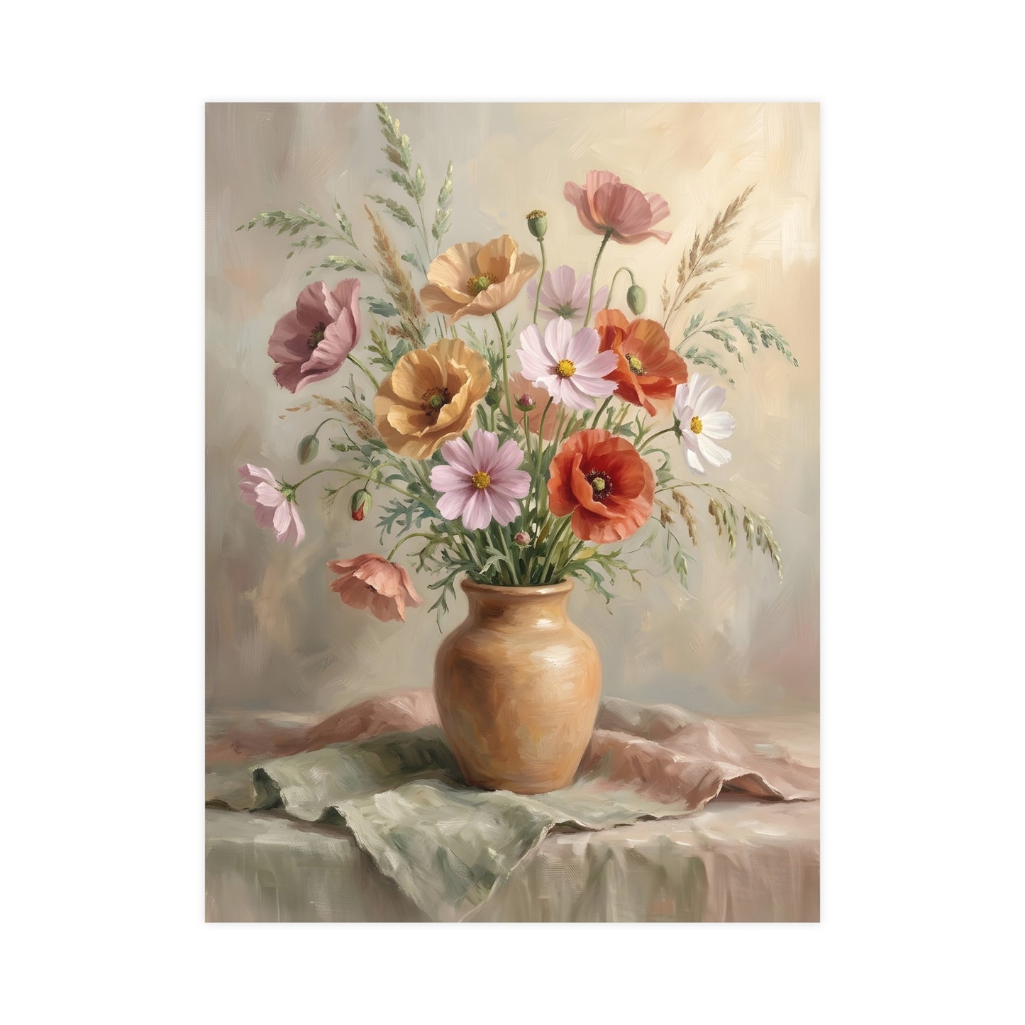 Bouquet de coquelicots et cosmos | Affiche Murale Romantique | Peinture
