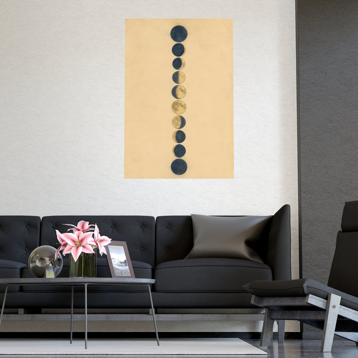 Phases of the Moon — phases of the moon, shown framed on a wall