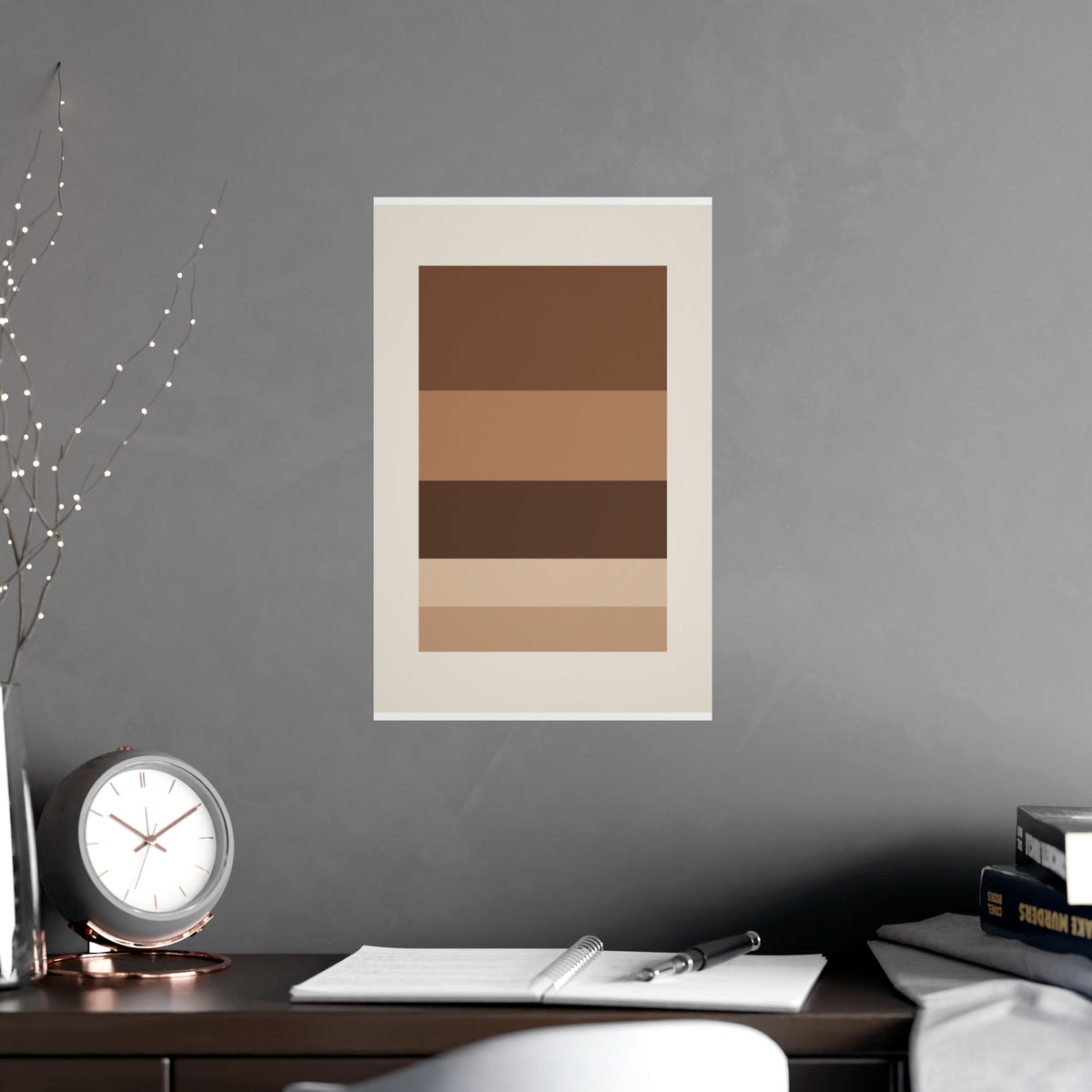 Sand Clay Blocks Modern Wall Art — blocks in a sand clay palette, shown framed on a wall