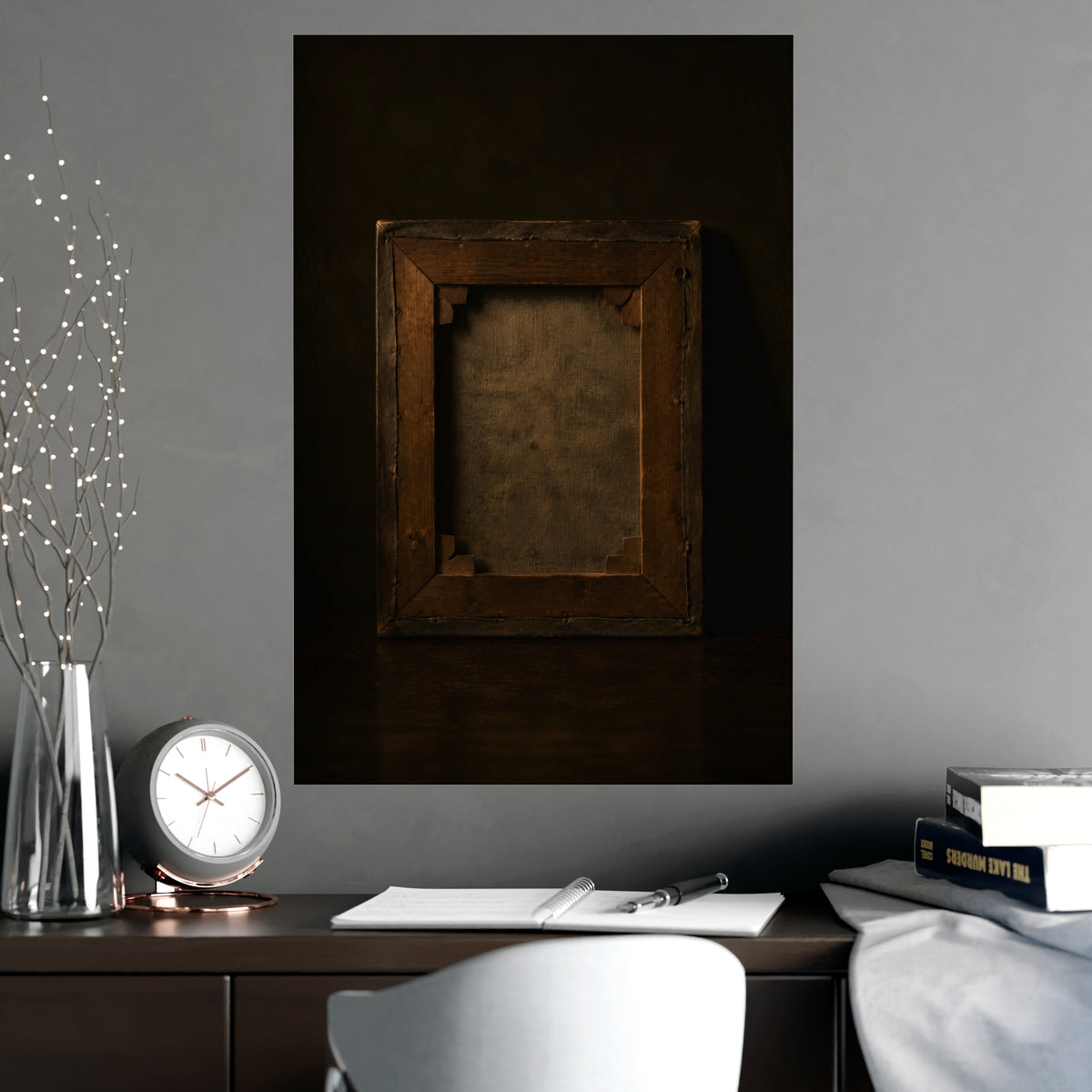 The Back of the Canvas — the back of the canvas, shown framed on a wall