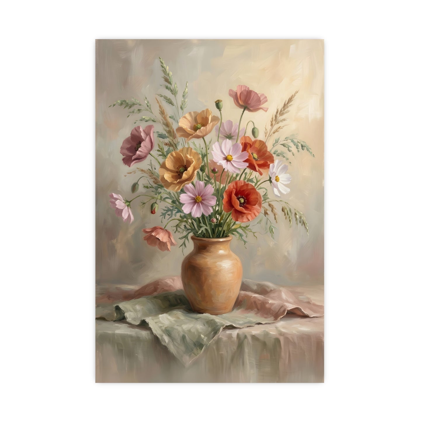Bouquet de coquelicots et cosmos | Affiche Murale Romantique | Peinture
