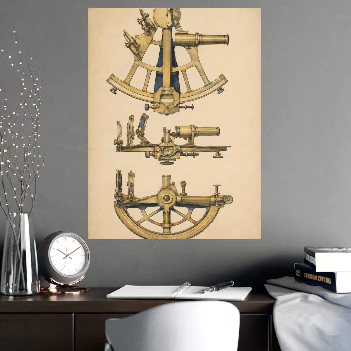 Sextant — sextant, shown framed on a wall
