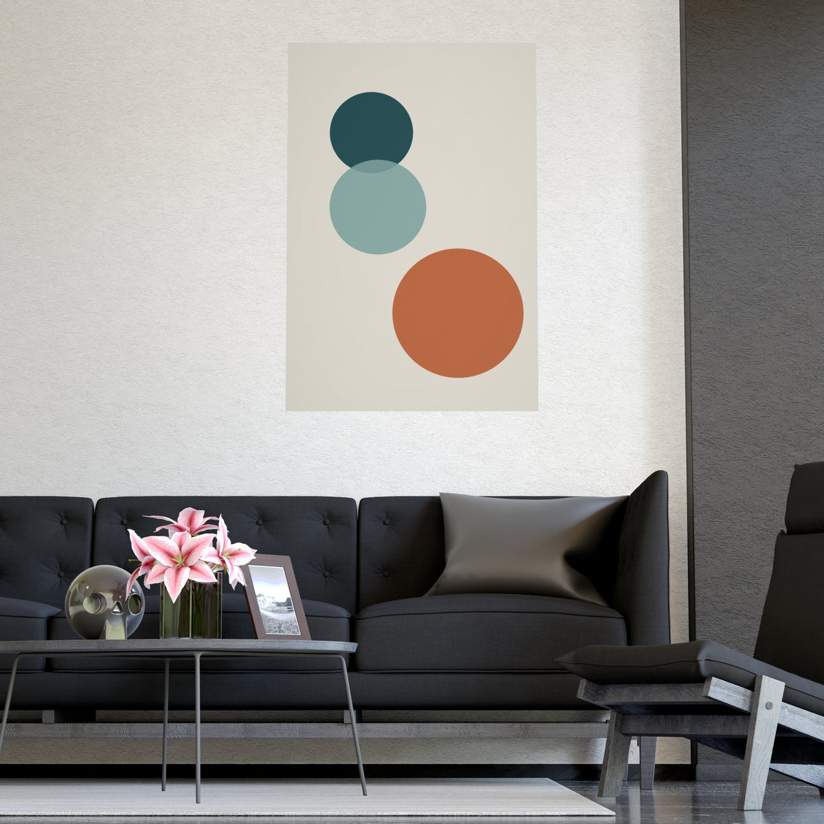 Deep Teal Circles Modern Wall Art — circles in a deep teal palette, shown framed on a wall