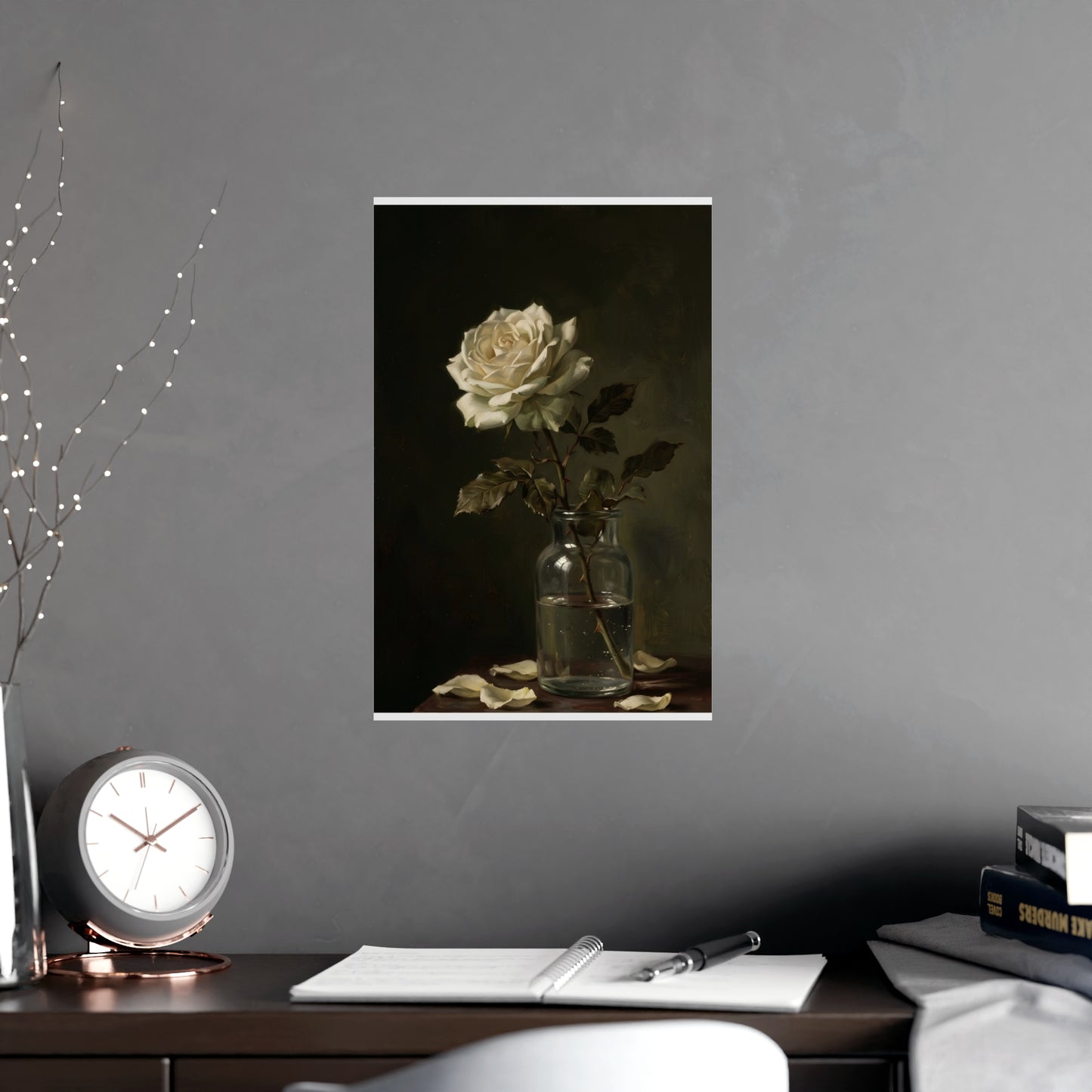 White Rose, Falling | Dark Still Life Print | Wall Art