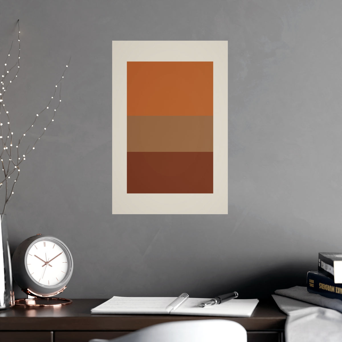 Warm Earth Blocks Boho Wall Art — blocks in a warm earth palette, shown framed on a wall