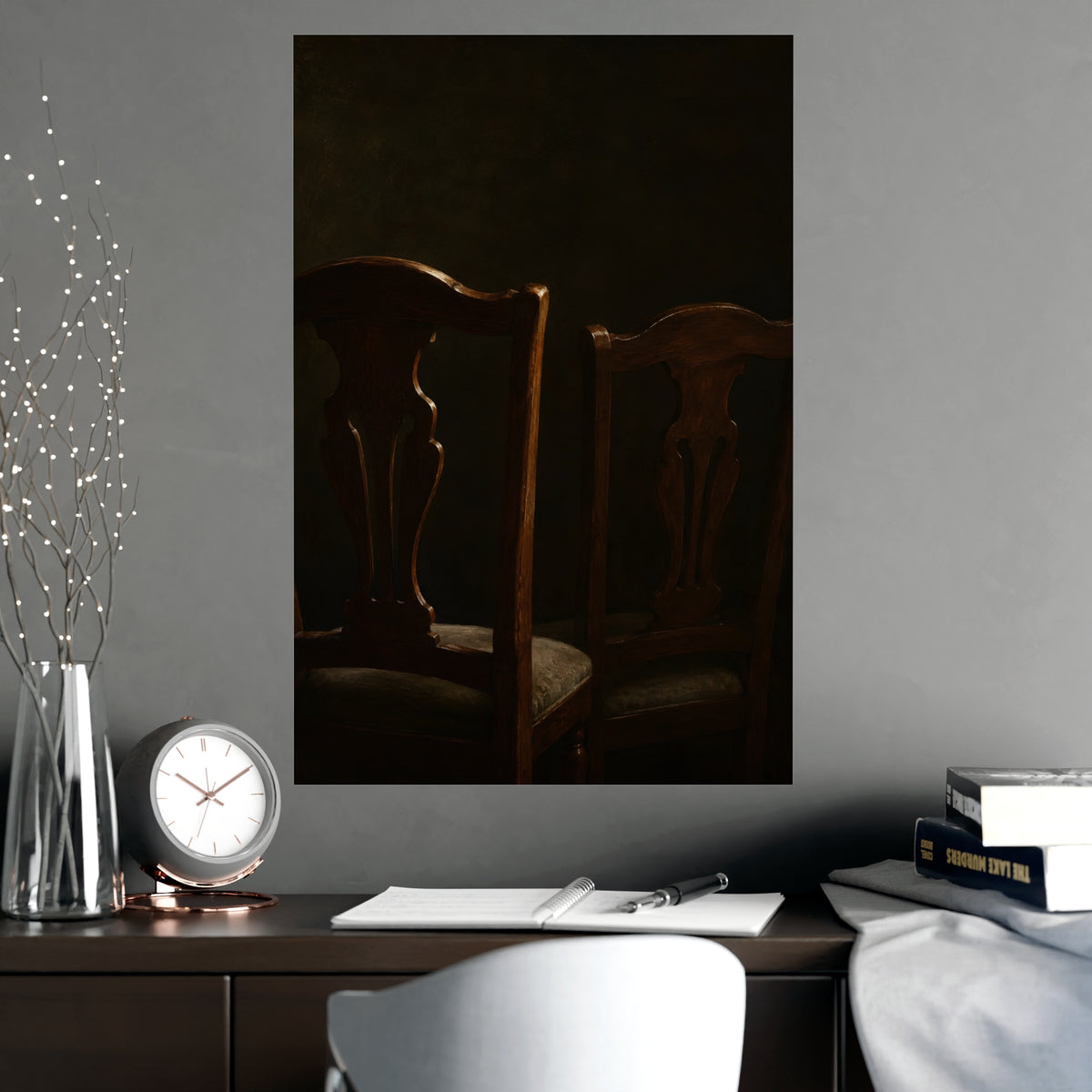 Two Chair Backs — two chair backs, shown framed on a wall